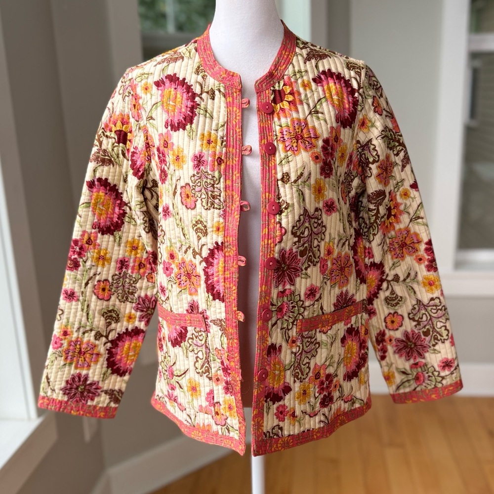 Appleseed Petites Pink Floral Cotton Reversible Quilted Jacket Size Small